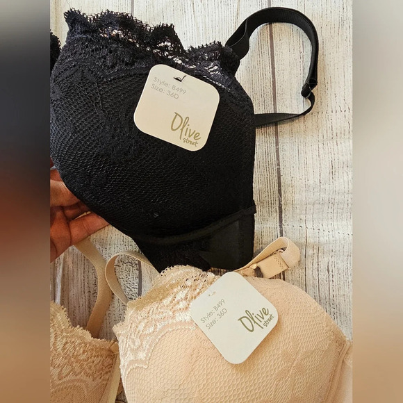 Olive Street Lot of 2 •Size 36D• Black & Cream Lace Underwire Padded Bra New Tag - Picture 3 of 4
